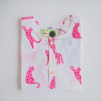 white pink hand screen printed unisex sleepwear set- set of 2 3