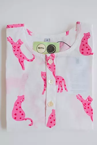 white pink hand screen printed unisex sleepwear set- set of 2