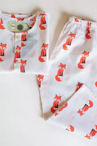 white orangehand screen printed unisex sleepwear set- set of 3