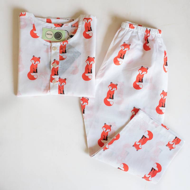 white orangehand screen printed unisex sleepwear set- set of 3
