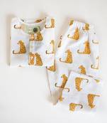 white yellow hand screen printed unisex sleepwear set- set of 2