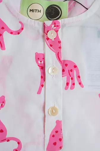 white pink hand screen printed unisex sleepwear set- set of 2