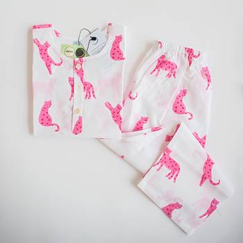 white pink hand screen printed unisex sleepwear set- set of 2 5