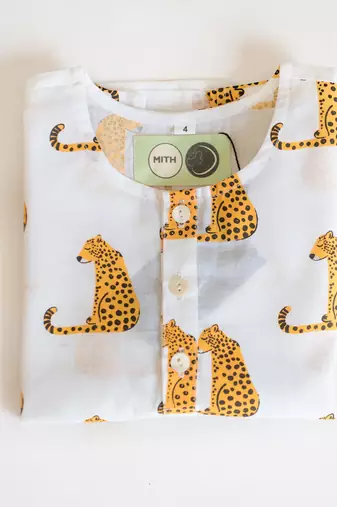white yellow hand screen printed unisex sleepwear set- set of 2