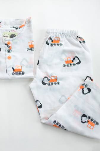 white orange hand screen printed unisex sleepwear set- set of 2