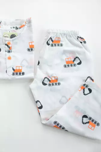 white orange hand screen printed unisex sleepwear set- set of 2
