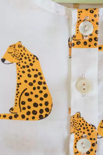 white yellow hand screen printed unisex sleepwear set- set of 2