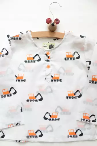 white orange hand screen printed unisex sleepwear set- set of 2