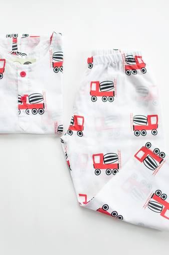 white red hand screen printed unisex sleepwear set- set of 2