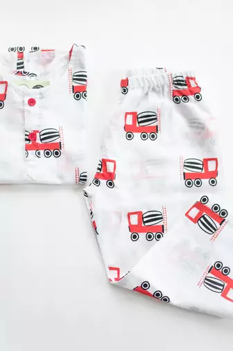 white red hand screen printed unisex sleepwear set- set of 2