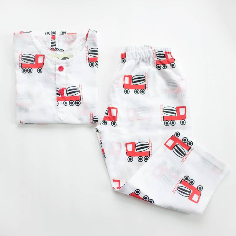 white red hand screen printed unisex sleepwear set- set of 2
