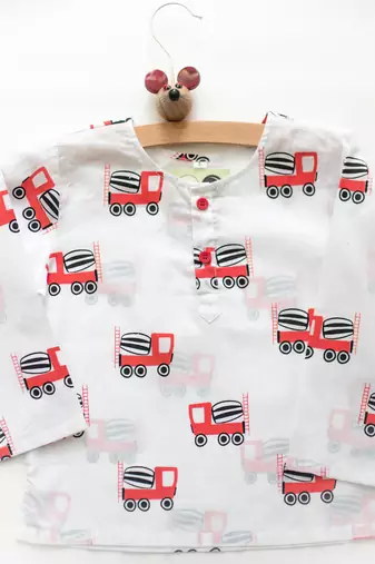 white red hand screen printed unisex sleepwear set- set of 2
