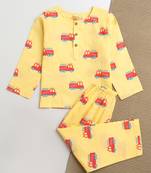 yellow red  hand screen printed unisex sleepwear set- set of 2