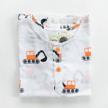 white orange hand screen printed unisex sleepwear set- set of 2 5