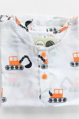 white orange hand screen printed unisex sleepwear set- set of 2
