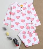 white pink  hand screen printed unisex sleepwear set- set of 2