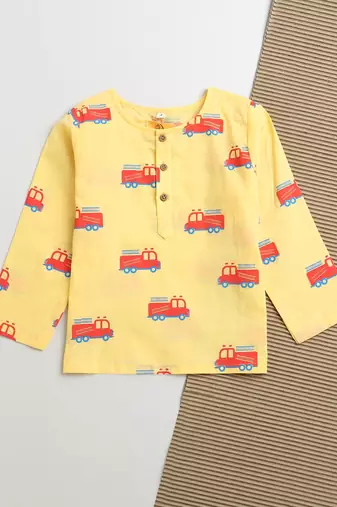 yellow red  hand screen printed unisex sleepwear set- set of 2
