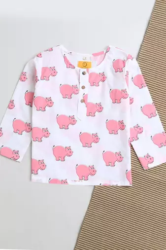 white pink  hand screen printed unisex sleepwear set- set of 2
