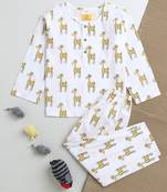 white yellow hand screen printed unisex sleepwear set- set of 2