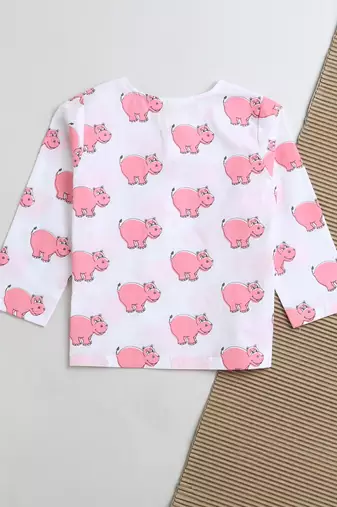 white pink  hand screen printed unisex sleepwear set- set of 2