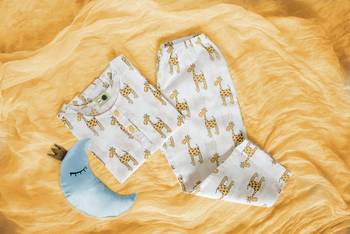 white yellow hand screen printed unisex sleepwear set- set of 2 2