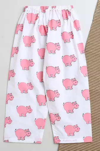 white pink  hand screen printed unisex sleepwear set- set of 2