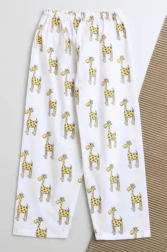 white yellow hand screen printed unisex sleepwear set- set of 2
