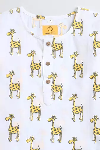 white yellow hand screen printed unisex sleepwear set- set of 2