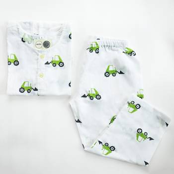 white green hand screen printed unisex sleepwear set- set of 2 1