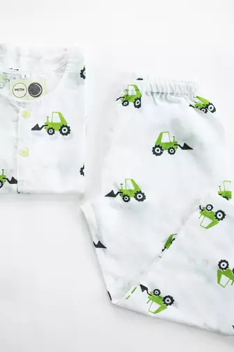 white green hand screen printed unisex sleepwear set- set of 2