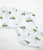 white green hand screen printed unisex sleepwear set- set of 2
