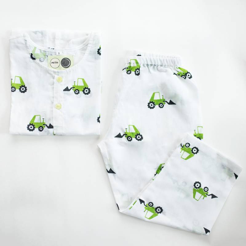 white green hand screen printed unisex sleepwear set- set of 2