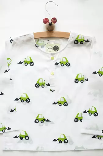 white green hand screen printed unisex sleepwear set- set of 2
