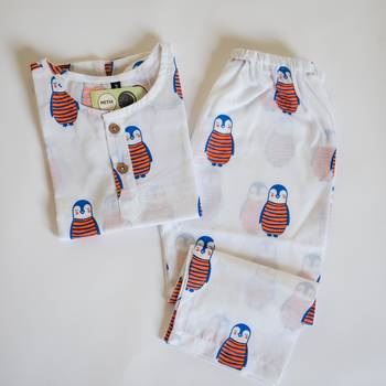 white multicolor hand screen printed unisex sleepwear set- set of 2 2