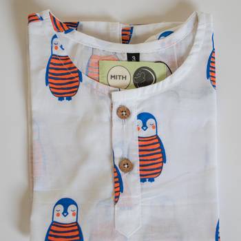 white multicolor hand screen printed unisex sleepwear set- set of 2 3