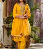 Viscose Rayon Mustard Color Embroidery Kurta Set