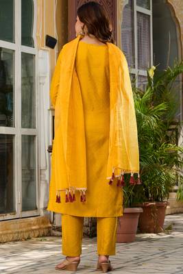 Viscose Rayon Mustard Color Embroidery Kurta Set 3