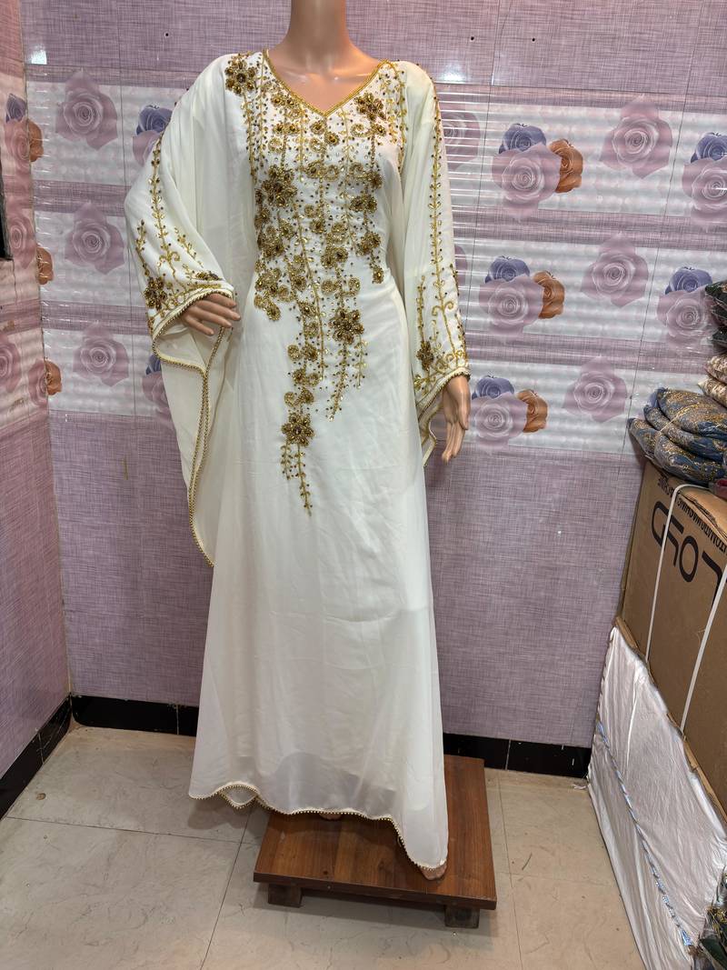 White Kaftan with Golden Embroidery Ethnic Wear for Special Occasions
