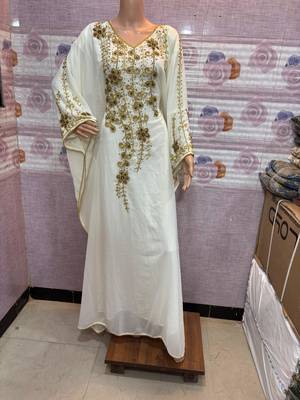 White Kaftan with Golden Embroidery Ethnic Wear for Special Occasions     1