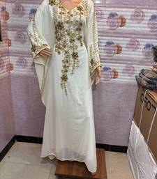 White Kaftan with Golden Embroidery Ethnic Wear for Special Occasions    