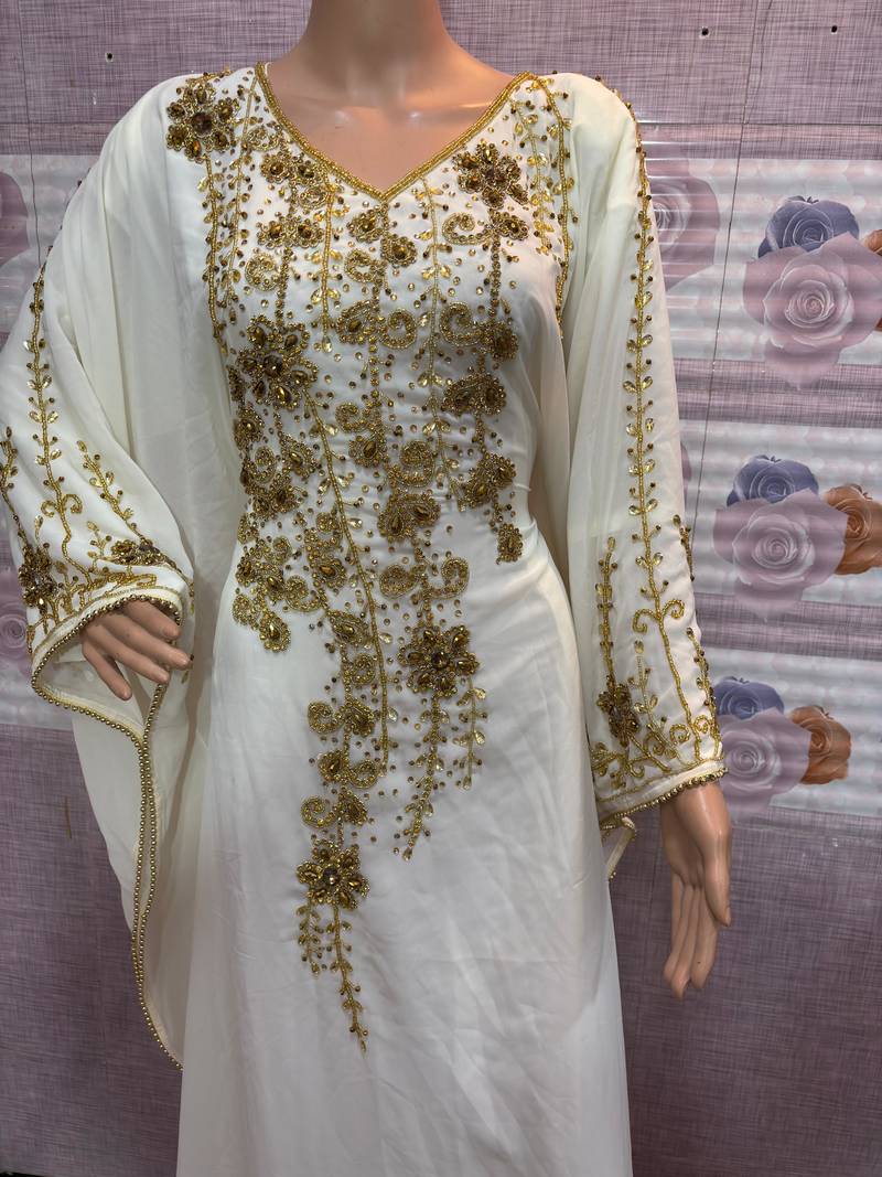 White Kaftan with Golden Embroidery Ethnic Wear for Special Occasions