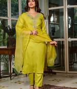 Viscose Rayon Lemon Yellow Color Embroidery Kurta Set
