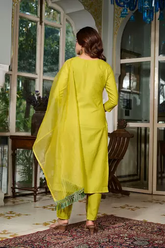Viscose Rayon Lemon Yellow Color Embroidery Kurta Set