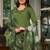 Olive Green Kurta Set with Embroidered Neckline & Floral Dupatta
