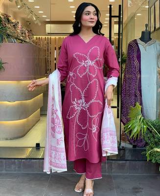 Baby Pink Floral Kurta Set with Printed Dupatta     Elegant Ethnic Wear for Women 1