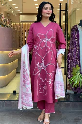 Baby Pink Floral Kurta Set with Printed Dupatta     Elegant Ethnic Wear for Women