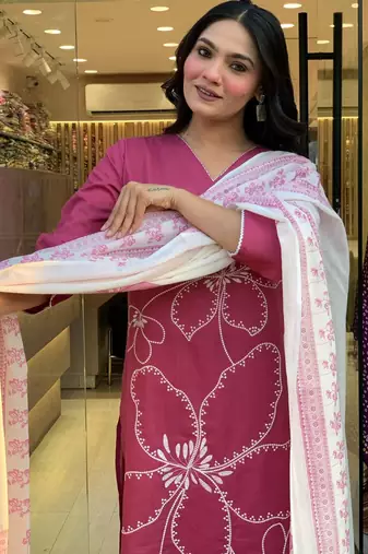 Baby Pink Floral Kurta Set with Printed Dupatta     Elegant Ethnic Wear for Women