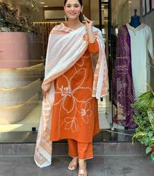 Rust Orange Floral Kurta Set with Printed Dupatta     Elegant Ethnic Wear for Women