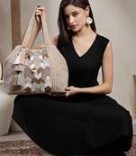 folklore edit beige cotton chevron embellished hobo bag