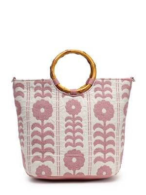 petal posh beige cotton floral embellished handheld bag 6